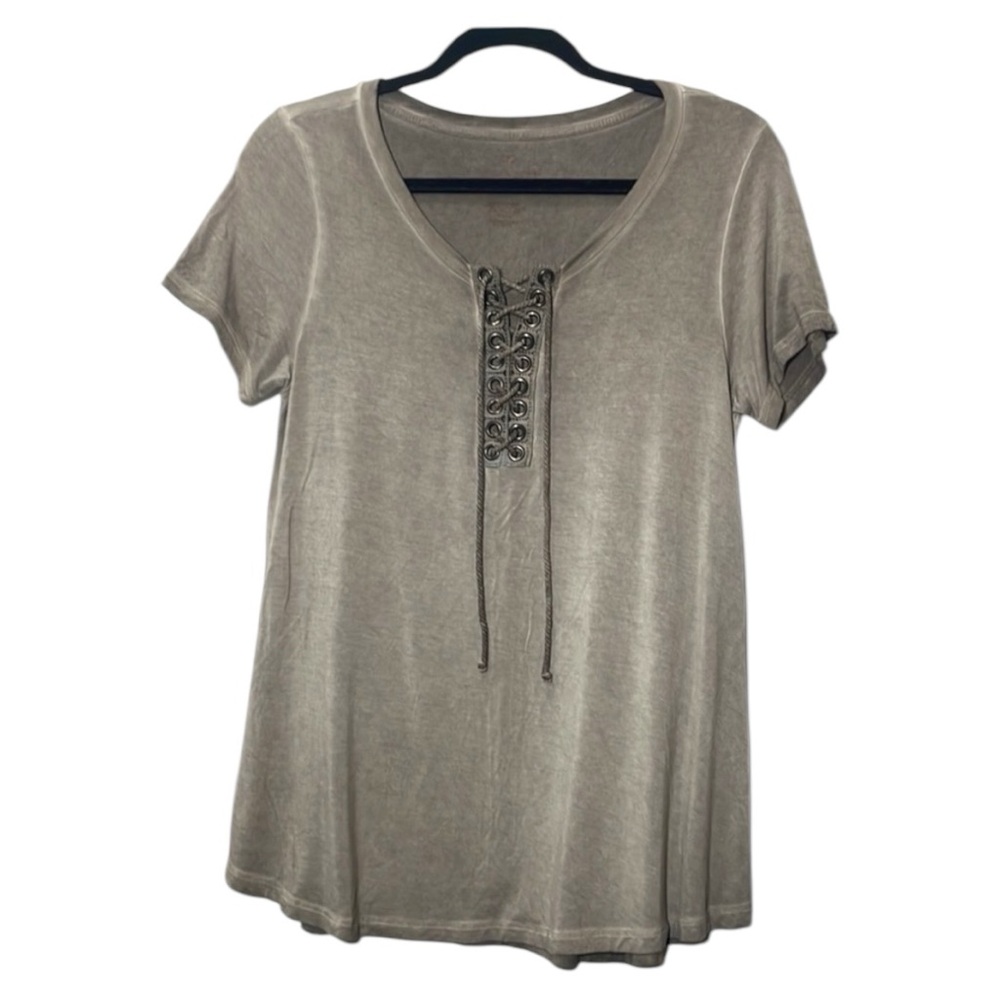 American Eagle Outfitters Soft & Sexy Lace Up Gray Top Tee